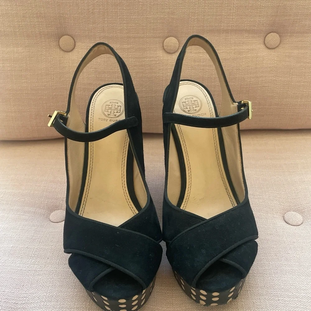 Tory Burch Mary Jane Platform Polka Dot Wedges - Picture 2 of 5